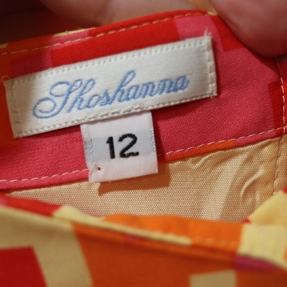 Shoshanna Pink & Orange Geometric Print Tank Dress 12 Y2K Chevron Striped Bright - Picture 8 of 12